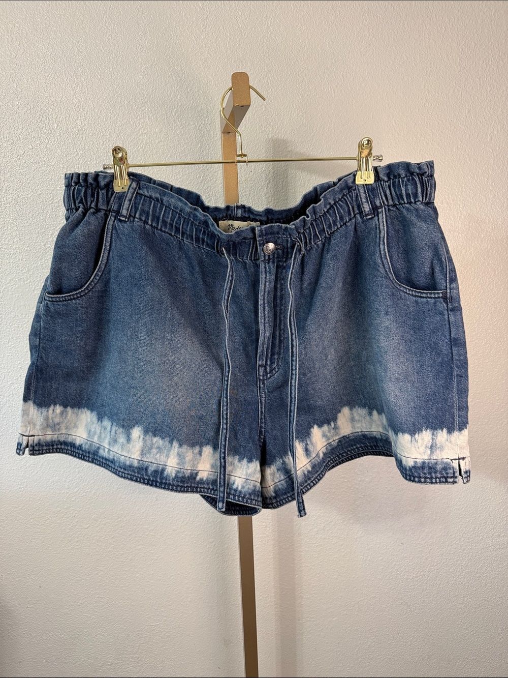 Madewell Indigo Tie-Dye Hem Elastic Waist Denim Shorts- Size XXL-NWT